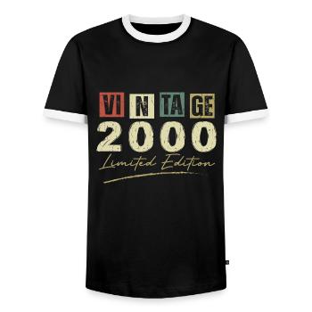 Vintage 2000 Original 2000 Anniversary Gift - Men's Ringer Shirt - black/white - Front - AI Model Female 172 light (172cm) & AI Model Male 178 light (178cm)