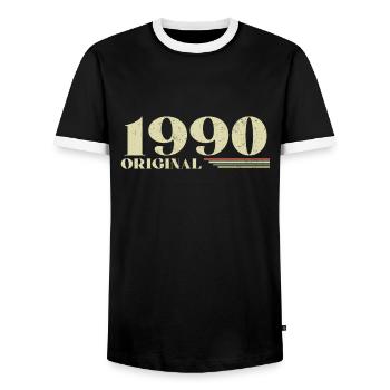 Original 1990's Vintage 1990's Retro 1990's Birthday - Men's Ringer Shirt - black/white - Front - AI Model Female 172 light (172cm) & AI Model Male 178 light (178cm)