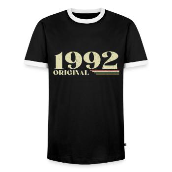 Original 1992 Vintage 1992 Birthday 1992 Retro - Men's Ringer Shirt - black/white - Front - AI Model Female 172 light (172cm) & AI Model Male 178 light (178cm)