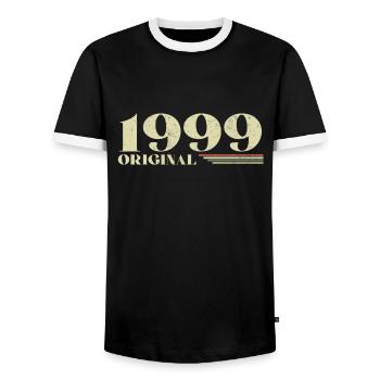 Original 1999 Vintage 1999 Retro Birthday 1999 - Men's Ringer Shirt - black/white - Front - AI Model Female 172 light (172cm) & AI Model Male 178 light (178cm)