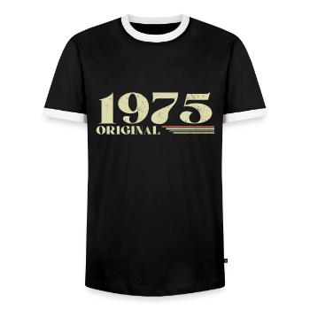 Original 1975 Vintage 1975 Anniversary 1975 Retro - Men's Ringer Shirt - black/white - Front - AI Model Female 172 light (172cm) & AI Model Male 178 light (178cm)