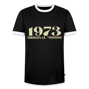 Original 1973 Vintage 1973 Birthday 1973 Retro - Men's Ringer Shirt - black/white - Front - AI Model Female 172 light (172cm) & AI Model Male 178 light (178cm)