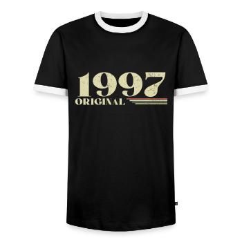 Original 1997 Vintage 1997 Retro Birthday 1997 - Men's Ringer Shirt - black/white - Front - AI Model Female 172 light (172cm) & AI Model Male 178 light (178cm)