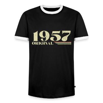 Original 1957 Vintage 1957 Birthday 1957 Retro - Men's Ringer Shirt - black/white - Front - AI Model Female 172 light (172cm) & AI Model Male 178 light (178cm)