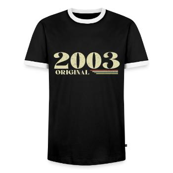 Original 2003 Vintage 2003 Retro Anniversary 2003 - Men's Ringer Shirt - black/white - Front - AI Model Female 172 light (172cm) & AI Model Male 178 light (178cm)