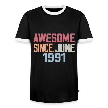 June 1991 June Retro Birthday Gift June 1991 - Men's Ringer Shirt - black/white - Front - AI Model Female 172 light (172cm) & AI Model Male 178 light (178cm)