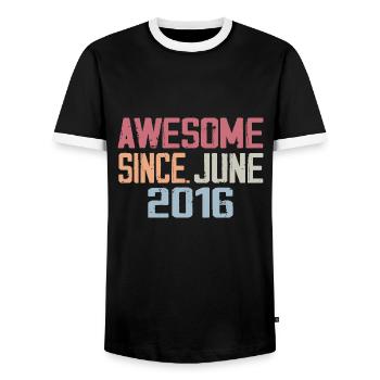 June 2016 June Retro Birthday Gift June 2016 - Men's Ringer Shirt - black/white - Front - AI Model Female 172 light (172cm) & AI Model Male 178 light (178cm)