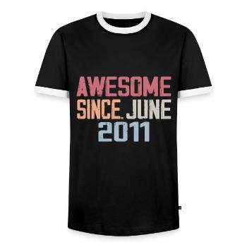 Juin 2011 Juin Cadeau Anniversaire June 2011 Rétro - T-shirt contrasté Homme - noir/blanc - Devant - AI Model Female 172 light (172cm) & AI Model Male 178 light (178cm)
