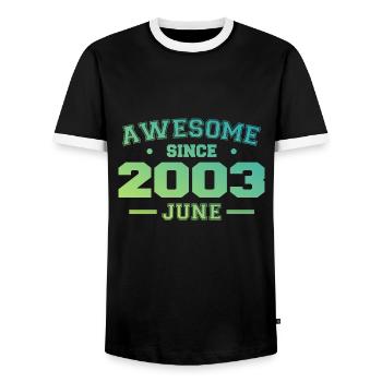 June 2003 Birthday Year 2003 June Gift 2003 - Men's Ringer Shirt - black/white - Front - AI Model Female 172 light (172cm) & AI Model Male 178 light (178cm)