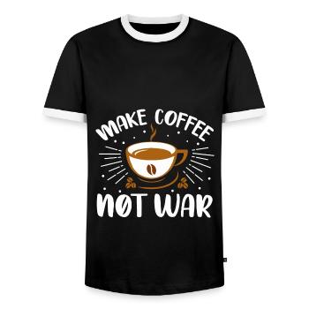 make coffee not war- coffee gifts - Men's Ringer Shirt - black/white - Front - AI Model Female 172 light (172cm) & AI Model Male 178 light (178cm)