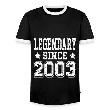 Legendary since 2003 - Men's Ringer Shirt - black/white - Front - AI Model Female 172 light (172cm) & AI Model Male 178 light (178cm)