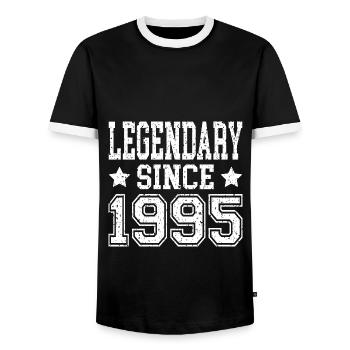 Legendary since 1995 - Men's Ringer Shirt - black/white - Front - AI Model Female 172 light (172cm) & AI Model Male 178 light (178cm)