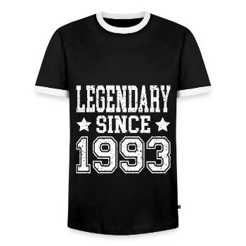 Legendary since 1993 - Men's Ringer Shirt - black/white - Front - AI Model Female 172 light (172cm) & AI Model Male 178 light (178cm)