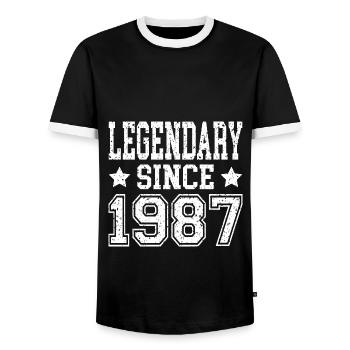 Legendary since 1987 - Men's Ringer Shirt - black/white - Front - AI Model Female 172 light (172cm) & AI Model Male 178 light (178cm)