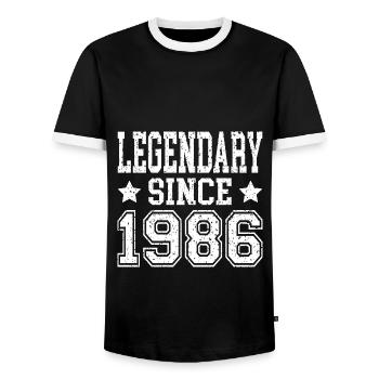Legendary since 1986 - Men's Ringer Shirt - black/white - Front - AI Model Female 172 light (172cm) & AI Model Male 178 light (178cm)
