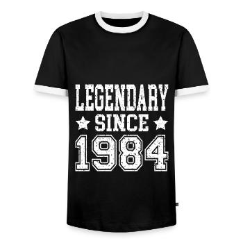 Legendary since 1984 - Männer Kontrast-T-Shirt - Schwarz/Weiß - Vorne - AI Model Female 172 light (172cm) & AI Model Male 178 light (178cm)