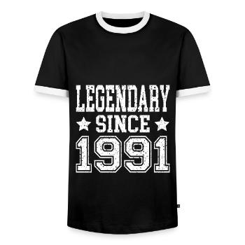 Legendary since 1991 - Men's Ringer Shirt - black/white - Front - AI Model Female 172 light (172cm) & AI Model Male 178 light (178cm)