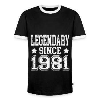 Legendary since 1981 - Männer Kontrast-T-Shirt - Schwarz/Weiß - Vorne - AI Model Female 172 light (172cm) & AI Model Male 178 light (178cm)
