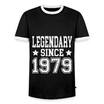 Legendary since 1979 - Men's Ringer Shirt - black/white - Front - AI Model Female 172 light (172cm) & AI Model Male 178 light (178cm)
