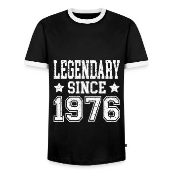 Legendary since 1976 - Men's Ringer Shirt - black/white - Front - AI Model Female 172 light (172cm) & AI Model Male 178 light (178cm)