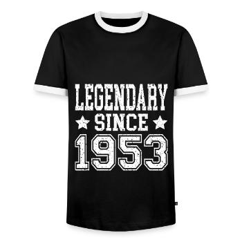 Legendary since 1953 - Men's Ringer Shirt - black/white - Front - AI Model Female 172 light (172cm) & AI Model Male 178 light (178cm)