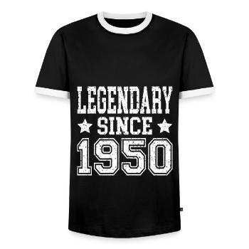 Legendary since 1950 - Men's Ringer Shirt - black/white - Front - AI Model Female 172 light (172cm) & AI Model Male 178 light (178cm)