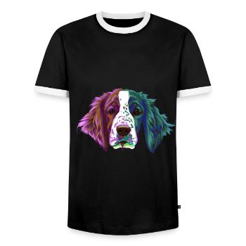 Splash Welsh Springer Spaniel Dog - Men's Ringer Shirt - black/white - Front - AI Model Female 172 light (172cm) & AI Model Male 178 light (178cm)