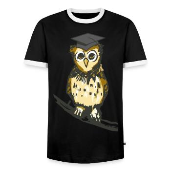 Owl Teacher Wise Wise Wisdom Clever Woodland Animals - Men's Ringer Shirt - black/white - Front - AI Model Female 172 light (172cm) & AI Model Male 178 light (178cm)