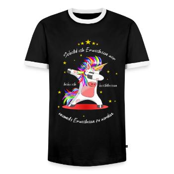 Tanzendes Einhorn - Nie erwachsen werden - Männer Kontrast-T-Shirt - Schwarz/Weiß - Vorne - AI Model Female 172 light (172cm) & AI Model Male 178 light (178cm)