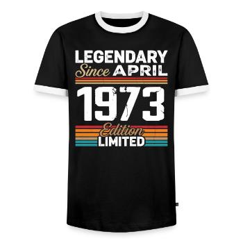 Cadeau Anniversaire Avril 1973 Rétro Avril 1973 - T-shirt contrasté Homme - noir/blanc - Devant - AI Model Female 172 light (172cm) & AI Model Male 178 light (178cm)
