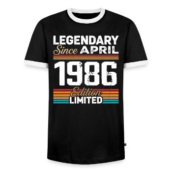 Cadeau Anniversaire Avril 1986 Rétro Avril 1986 - T-shirt contrasté Homme - noir/blanc - Devant - AI Model Female 172 light (172cm) & AI Model Male 178 light (178cm)
