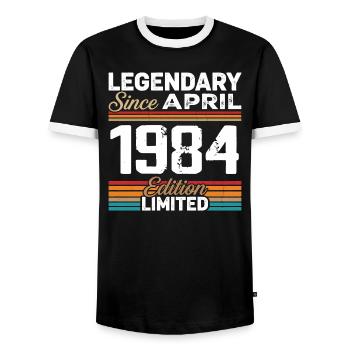 April 1984 Retro April 1984 Birthday Gift - Men's Ringer Shirt - black/white - Front - AI Model Female 172 light (172cm) & AI Model Male 178 light (178cm)