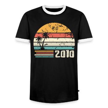 2010 Anniversary Gift - Made in 2010 Retro 2010 - Men's Ringer Shirt - black/white - Front - AI Model Female 172 light (172cm) & AI Model Male 178 light (178cm)