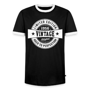 Retro 1956 Birthday 1956 Vintage Gift - Men's Ringer Shirt - black/white - Front - AI Model Female 172 light (172cm) & AI Model Male 178 light (178cm)