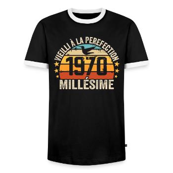 Vintage, 1970er Jahre, Retro, 1970er Jahre, Geburtstagsgeschenk - Männer Kontrast-T-Shirt - Schwarz/Weiß - Vorne - AI Model Female 172 light (172cm) & AI Model Male 178 light (178cm)