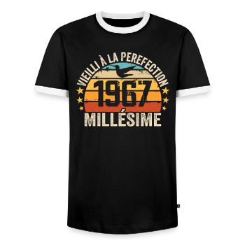 Jahrgang 1967 Retro 1967 Geburtstagsgeschenk - Männer Kontrast-T-Shirt - Schwarz/Weiß - Vorne - AI Model Female 172 light (172cm) & AI Model Male 178 light (178cm)