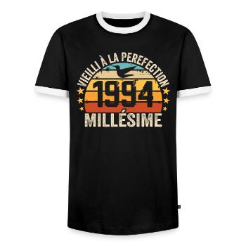 Vintage 1994 Retro Birthday Gift 1994 - Men's Ringer Shirt - black/white - Front - AI Model Female 172 light (172cm) & AI Model Male 178 light (178cm)