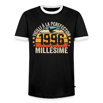 Millésime 1996 Cadeau D’anniversaire Rétro 1996 - T-shirt contrasté Homme - noir/blanc - Devant - AI Model Female 172 light (172cm) & AI Model Male 178 light (178cm)