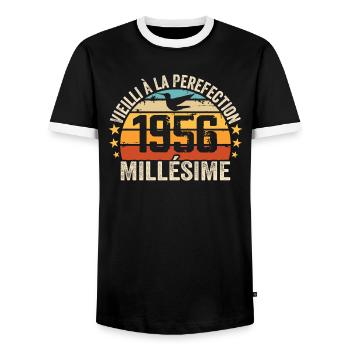 Vintage 1956 Retro 1956 Birthday Gift - Men's Ringer Shirt - black/white - Front - AI Model Female 172 light (172cm) & AI Model Male 178 light (178cm)