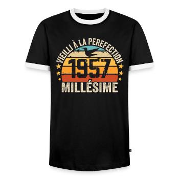 Vintage 1957 Retro 1957 Birthday Gift - Men's Ringer Shirt - black/white - Front - AI Model Female 172 light (172cm) & AI Model Male 178 light (178cm)