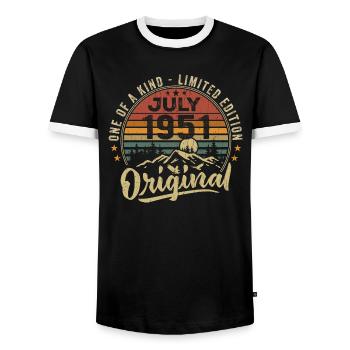 July 1951 Original 1951 July 1951 Gift - Men's Ringer Shirt - black/white - Front - AI Model Female 172 light (172cm) & AI Model Male 178 light (178cm)