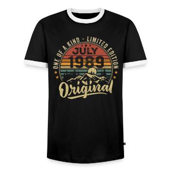 July 1989 Original 1989 July 1989 Gift - Men's Ringer Shirt - black/white - Front - AI Model Female 172 light (172cm) & AI Model Male 178 light (178cm)