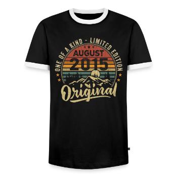 August 2015 Geburtstagsgeschenk 2015 Legenden August - Männer Kontrast-T-Shirt - Schwarz/Weiß - Vorne - AI Model Female 172 light (172cm) & AI Model Male 178 light (178cm)
