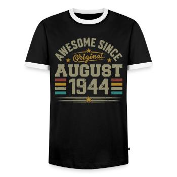 Août 1944 Anniversaire Août 1944 August 1944 Rétro - T-shirt contrasté Homme - noir/blanc - Devant - AI Model Female 172 light (172cm) & AI Model Male 178 light (178cm)