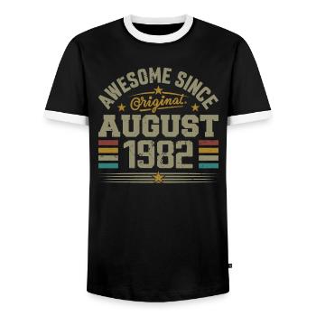 Août 1982 Anniversaire Août 1982 August 1982 Rétro - T-shirt contrasté Homme - noir/blanc - Devant - AI Model Female 172 light (172cm) & AI Model Male 178 light (178cm)