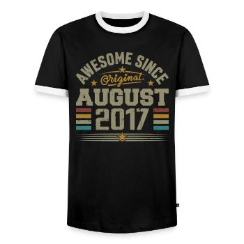 August 2017 Birthday August 2017 August 2017 Retro - Men's Ringer Shirt - black/white - Front - AI Model Female 172 light (172cm) & AI Model Male 178 light (178cm)