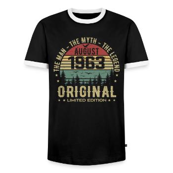 Légende Depuis Août 1963 Cadeau Anniversaire 1963 - T-shirt contrasté Homme - noir/blanc - Devant - AI Model Female 172 light (172cm) & AI Model Male 178 light (178cm)