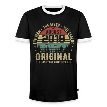 Legende seit Aug 2019 Geburtstagsgeschenk 2019 - Männer Kontrast-T-Shirt - Schwarz/Weiß - Vorne - AI Model Female 172 light (172cm) & AI Model Male 178 light (178cm)