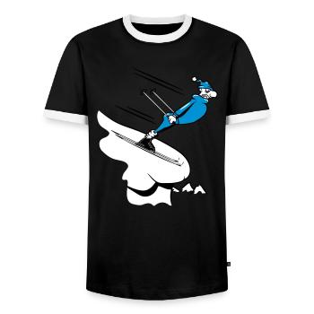 Winter holiday ski downhill funny comic - Men's Ringer Shirt - black/white - Front - AI Model Female 172 light (172cm) & AI Model Male 178 light (178cm)