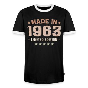 Made in 1963 Birthday Gift 1963 Vintage 1963 - Men's Ringer Shirt - black/white - Front - AI Model Female 172 light (172cm) & AI Model Male 178 light (178cm)